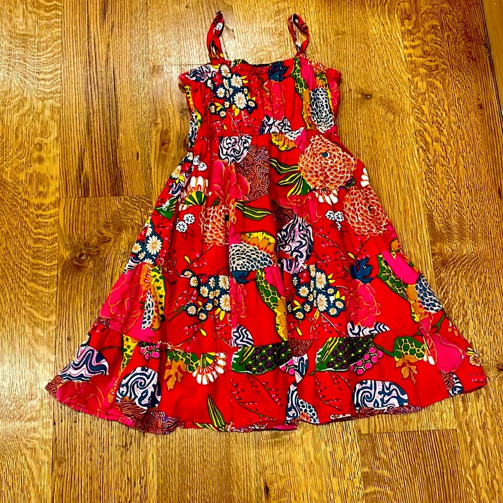 Red floral print spaghetti strap dress
